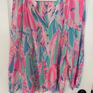 Lilly Pulitzer Pink Multi-Leaf Print Tunic Top